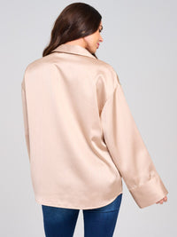 WOMEN'S LONG SLEEVE BUTTON UP SHIMMER OVERSIZED BLOUSE