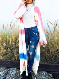 WOMEN'S LONG SLEEVE OPEN FRONT COLORBLOCK STRIPES KNIT DISTRESS CARDIGAN