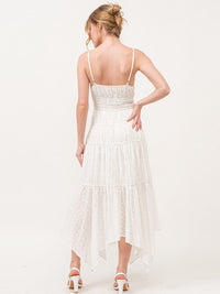 WOMEN'S SLEEVELESS V-NECK EYELET FLORAL TIERED MAXI DRESS
