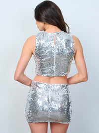 WOMEN'S SLEEVELESS SEQUINS CROP TOP