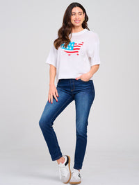 WOMEN'S SHORT SLEEVE PATRIOTIC KNIT TOP