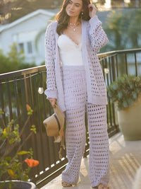 WOMEN'S LONG SLEEVE CARDIGAN & WIDE LEG PANTS KNIT 2PC. SET