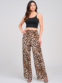 WOMEN'S ELASTIC WAIST FRONT POCKETS WIDE LEG ANIMAL PRINT PANTS