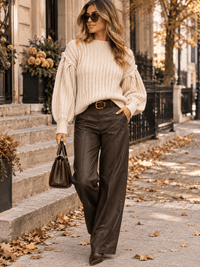 WOMEN'S LONG BALLOON SLEEVE KNIT PULLOVER SWEATER