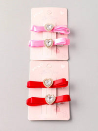 FASHION PINK & RED HEART BOW HAIR CLIPS