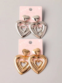 FASHION GOLD & SILVER HEART DROP EARRINGS