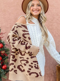 WOMEN'S LONG SLEEVE COLD SHOULDER CABLE KNIT PULLOVER OVERSIZED SWEATER