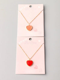 FASHION RED & PINK FROSTED HEART PENDANT NECKLACE