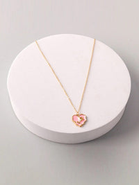 FASHION CREAM & PINK HEART FLOWER PENDANT NECKLACE