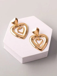 FASHION GOLD & SILVER HEART DROP EARRINGS