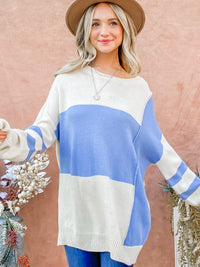 WOMEN'S LONG SLEEVE COLORBLOCK PULLOVER SWEATER
