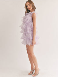 WOMEN'S SLEEVELESS HALTER NECK RUFFLE TIERED MINI DRESS