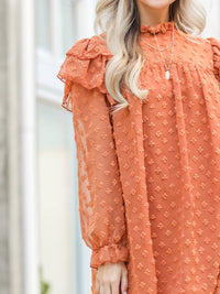 WOMEN'S LONG RUFFLE SLEEVE SWISS DETAILED TUNIC MINI DRESS