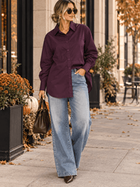 ENTRO WOMEN'S LONG SLEEVE BUTTON UP HIGH-LOW OVERSIZED SHIRT
