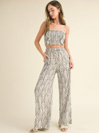 WOMEN'S SMOCK CROP TOP & WIDE LEG PANTS PRINTED 2PC. SET