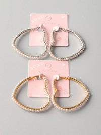 FASHION GOLD & SILVER HEART WITH PEARL EARRINGS