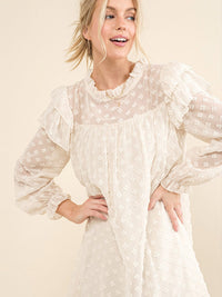 WOMEN'S LONG RUFFLE SLEEVE SWISS DETAILED TUNIC MINI DRESS