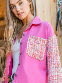 WOMEN'S LONG SLEEVE BUTTON CLOSURE FRONT POCKETS CONTRAST JACKET