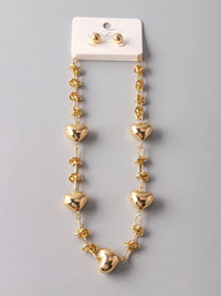FASHION STUDS EARRINGS & HEART PENDANT CHAIN NECKLACE SET
