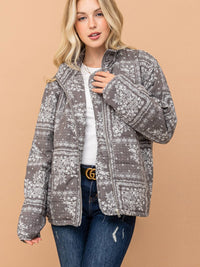 WOMEN'S LONG SLEEVE ZIPPER CLOSURE FRONT POCKETS BANDANA PRINT JACKET