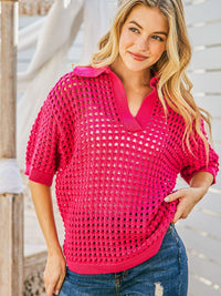 WOMEN'S SHORT SLEEVE V-NECK KNIT BLOUSE