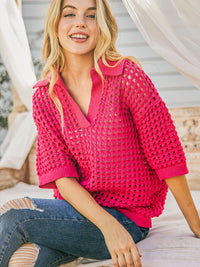 WOMEN'S SHORT SLEEVE V-NECK KNIT BLOUSE