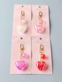FASHION ASSORTED COLORS GLITTER HEART PENDANT KEYCHAIN