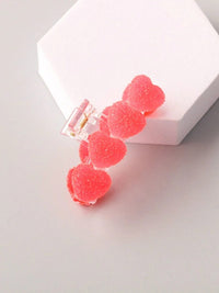 FASHION PINK FROSTED HEARTS CLAW HAIR CLIPS