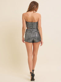 WOMEN'S SLEEVELESS CROP TOP & MINI SHORTS SEQUINS 2PC. SET