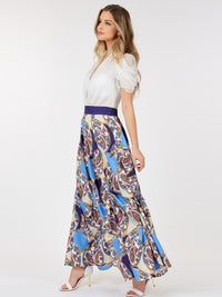 WOMEN'S ELASTIC WAIST MULTI PRINT DETAILED MAXI SKIRT