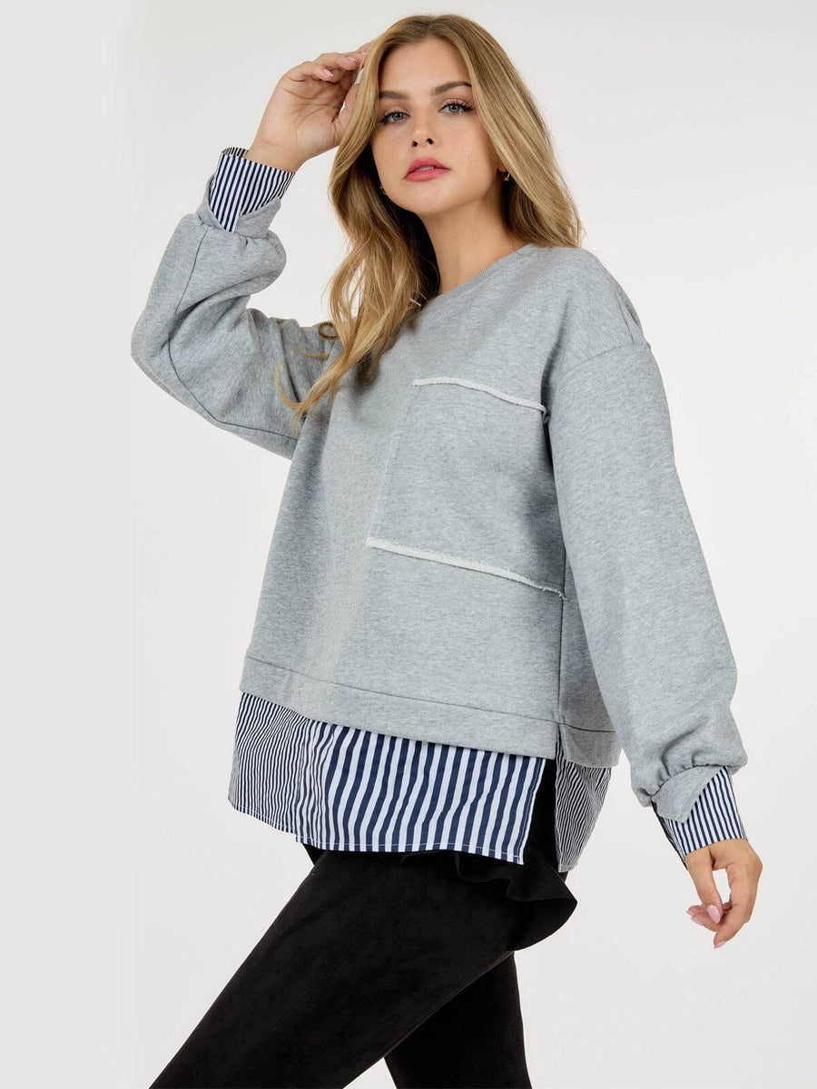 Woolen Colorblocked Lapel Stripe Top (Set) main image 1