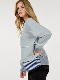 WOMEN'S LONG SLEEVE COLORBLOCK STRIPES TOP