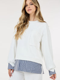 WOMEN'S LONG SLEEVE COLORBLOCK STRIPES TOP