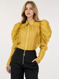 WOMEN'S LONG PUFF SLEEVE BUTTON CLOSURE DETAILED BLOUSE