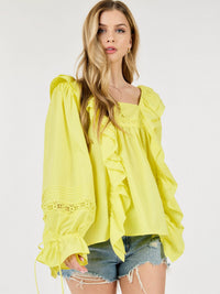 WOMEN'S LONG SLEEVE SQUARE NECK RUFFLE BLOUSE