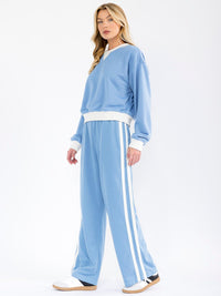 WOMEN'S ELASTIC WAIST POCKETS WIDE LEG COLORBLOCK PANTS