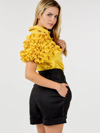 WOMEN'S BUTTON CLOSURE FRONT POCKETS BELTED SHORTS