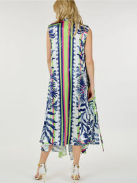 WOMEN'S SLEEVELESS FRONT POCKETS SELF TIE TUNIC MULTI PPRINT MAXI DRESS