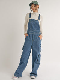 WOMEN'S BUTTON CLOSURE POCKETS DENIM OVERALL