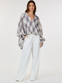 WOMEN'S ZIP UP FRONT POCKETS BUTTONS DETAILED WIDE LEG PANTS