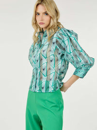 WOMEN'S 3/4 SLEEVE BUTTON CLOSURE MULTI PRINT BLOUSE