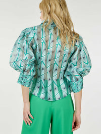 WOMEN'S 3/4 SLEEVE BUTTON CLOSURE MULTI PRINT BLOUSE