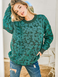 WOMEN'S LONG SLEEVE SHIMMER PRINT PULLOVER SWEATER