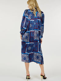 WOMEN'S LONG SLEEVE BUTTON UP FRONT POCKETS MULTI PRINT MIDI DRESS