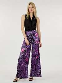 WOMEN'S ZIP UP MULTI PRINT WIDE LEG PANTS