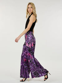 WOMEN'S ZIP UP MULTI PRINT WIDE LEG PANTS