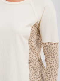 WOMEN'S LONG SLEEVE ANIMAL PRINT CONTRAST TOP