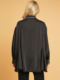 WOMEN'S LONG SLEEVE BUTTON UP STUDS DETAILED BLOUSE