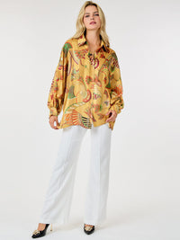 WOMEN'S LONG SLEEVE BUTTON UP MULTI PRINT BLOUSE