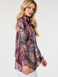 WOMEN'S LONG SLEEVE BUTTON UP MULTI PRINT BLOUSE